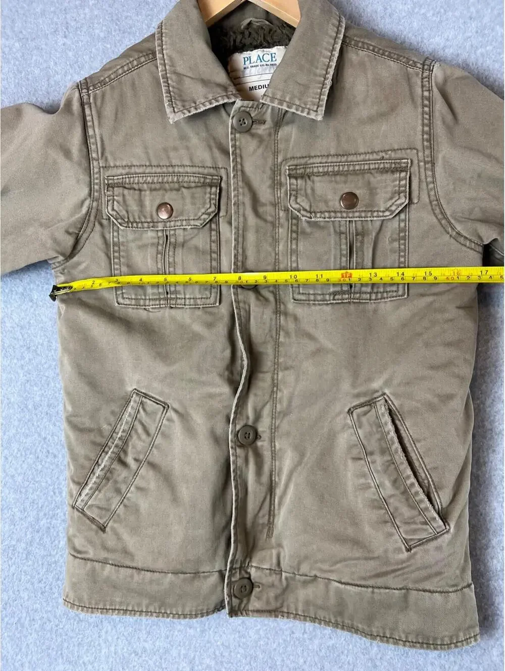 Children's Place utility Jacket Boys Size M Khakis Fur Buttoned Winter Warm
